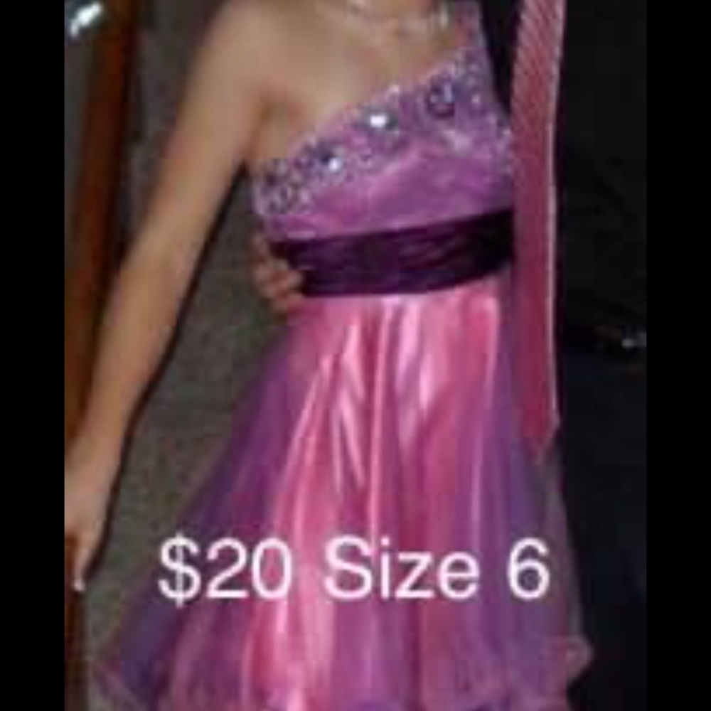 One shoulder pink and purple formal dress